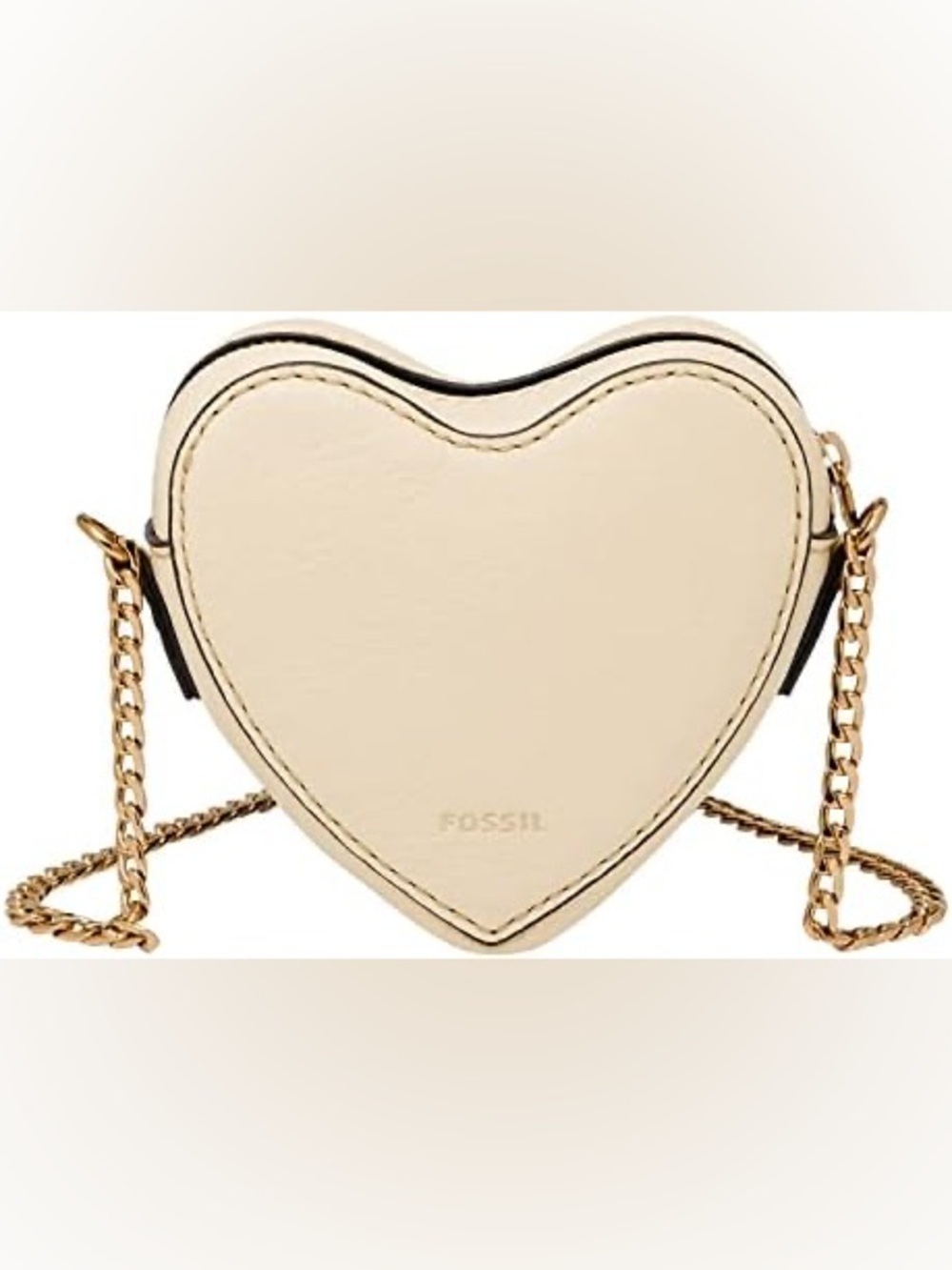 Fossil Ivory Heart Leather Crossbody Gold Chain Mini Purse Romantic Chic